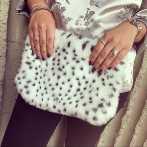 Snow Leopard Faux Fur Clutch Handbag
